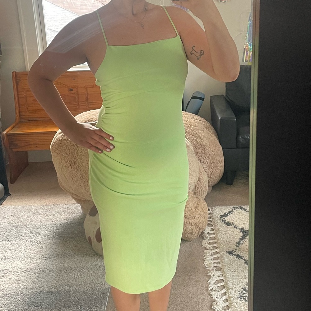 Lime green wedding guest dress